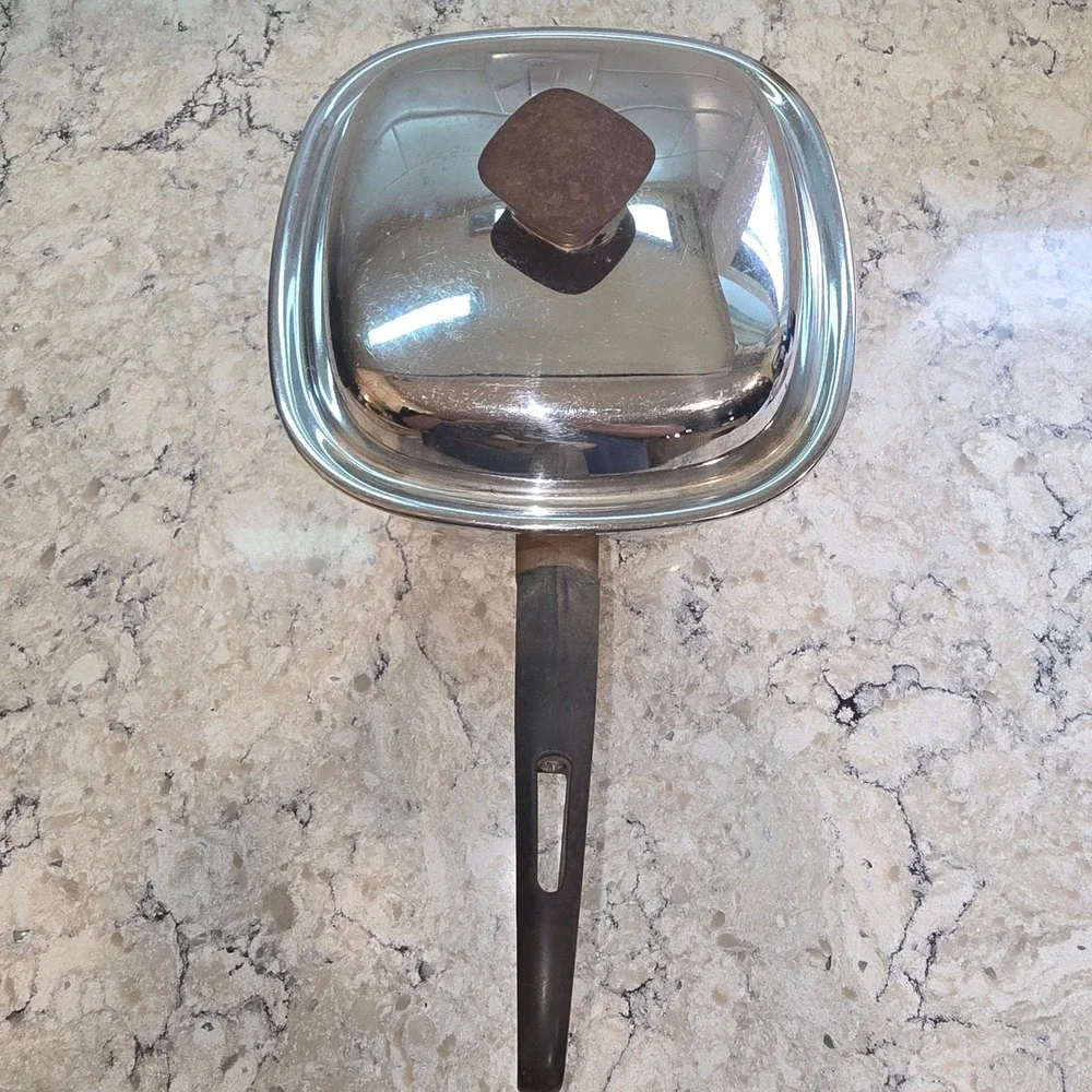 Vintage 1950s Bridgeport Copperware Square Saucepan with Lid 7.5in